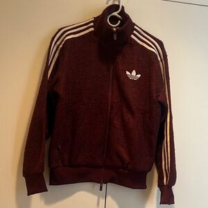 Adidas Originals Maroon Fuzzy Textured Track Jacket — Trefoil Logo